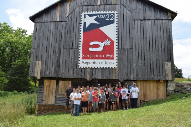 Giant Texas Stamp on the barn